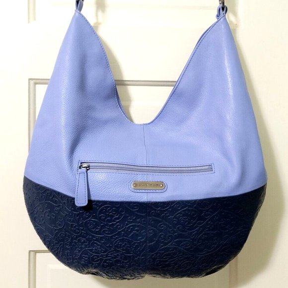 Sharif Handbags - SHARIF 2 Tone Blue 100 Leather Hobo Shoulder Bag Handbag Purse Fuchsia Pink Snap